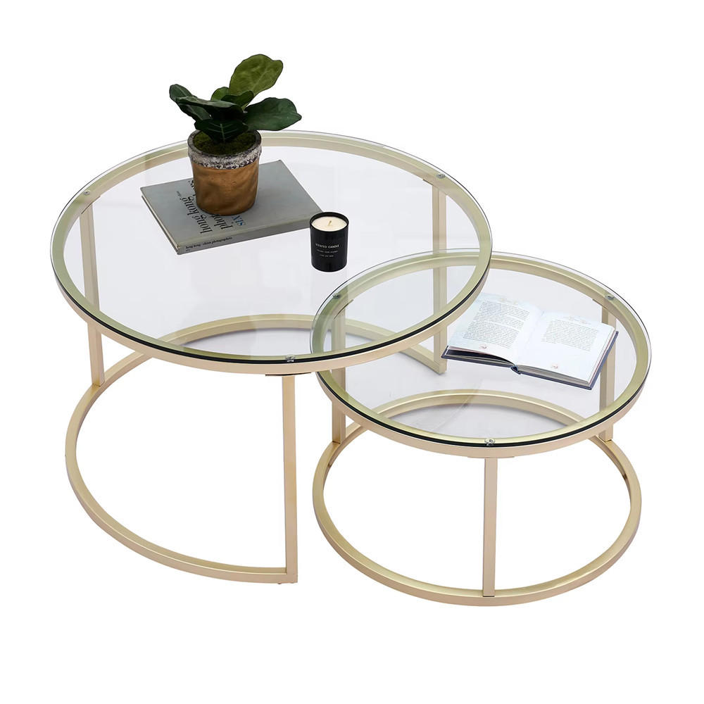 COUCHTISCH rund Glas Metall 2-in-1 Sofa Tisch modern - Goldfarben, Glas (60/60/45cm) - Kaket