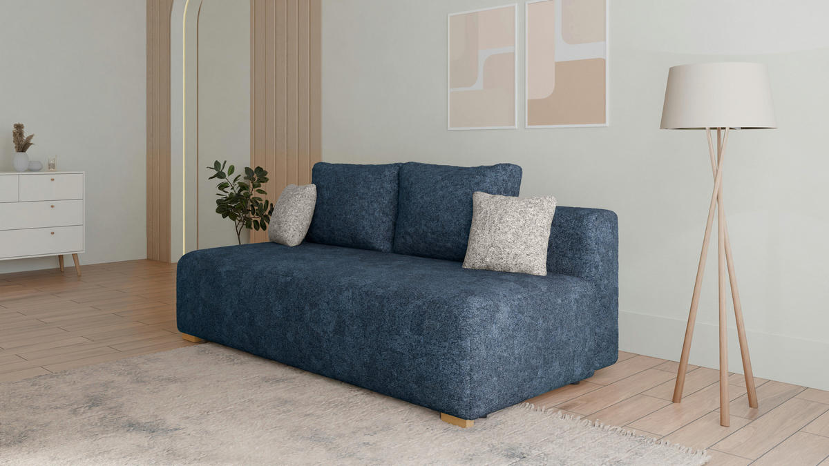 SCHLAFSOFA - Polstersofa aus Bouclé - Dunkelblau (Arena 22 + Arena 17 Kissen) - Hellgrau/Dunkelblau, Holzwerkstoff (200/90/100cm) - Möblo