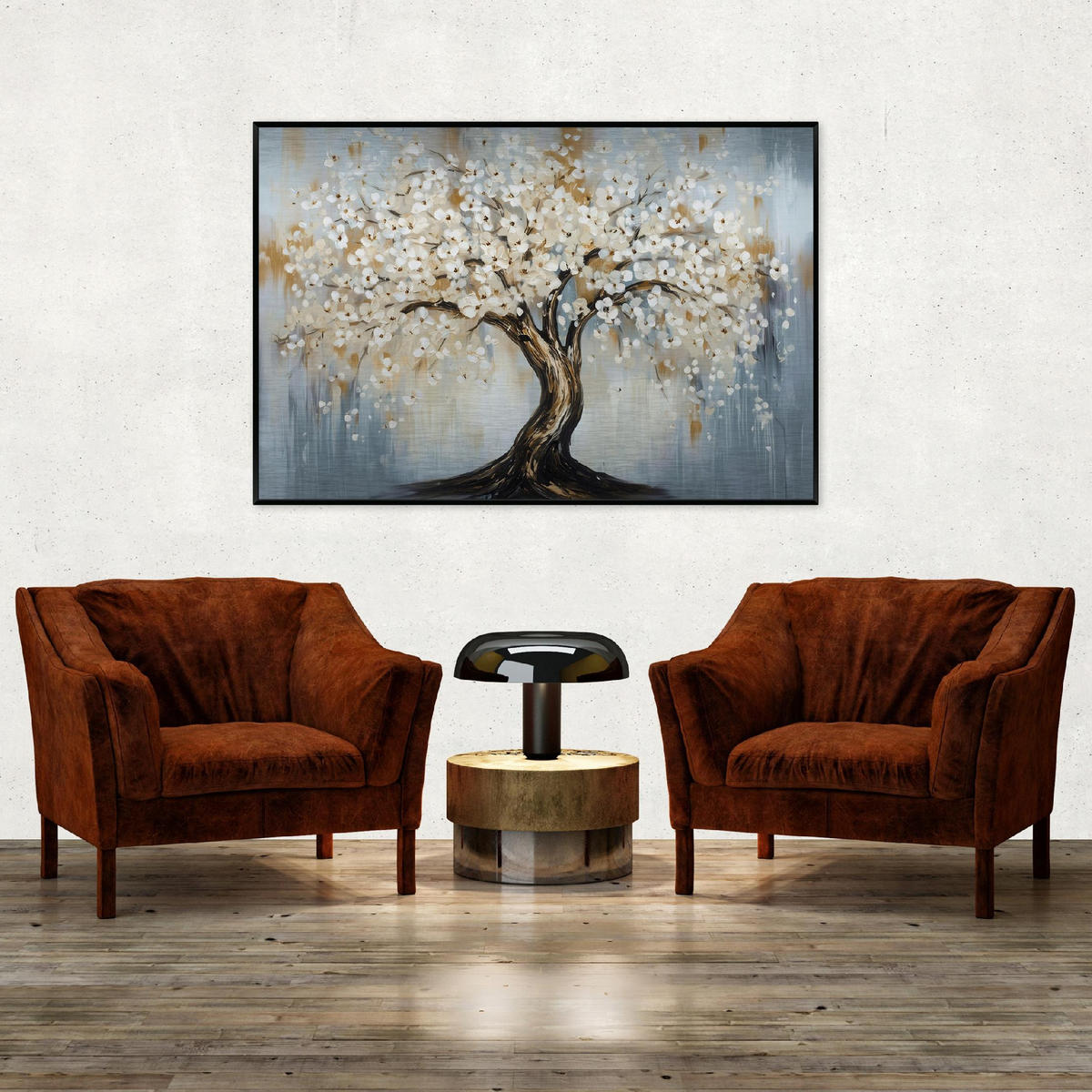 BILDER mit Rahmen Baum Blumen Beige 150x100 cm - Multicolor, Metall (150/100cm) - Wallarena