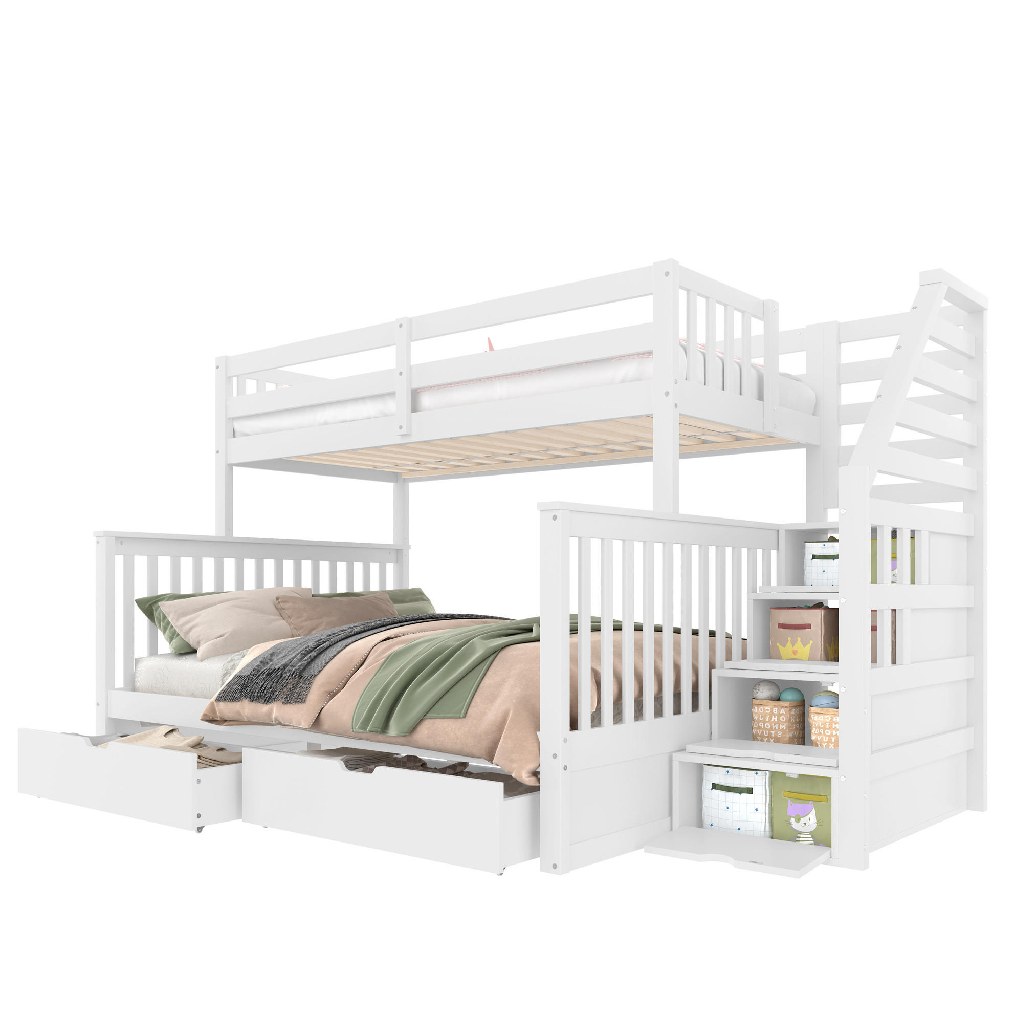 ETAGENBETT 90/200 und 140/200 cm aus Kiefer mit Schubladen in Weiß - Weiß, Holzwerkstoff (90/200cm) - Flora Grace