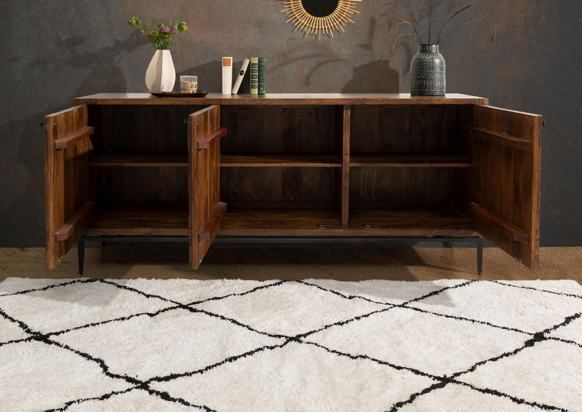 SIDEBOARD Mango 183x46x84 braun lackiert STILMÖBEL #110 - Braun, Holz (183/84/46cm) - Massivmoebel24