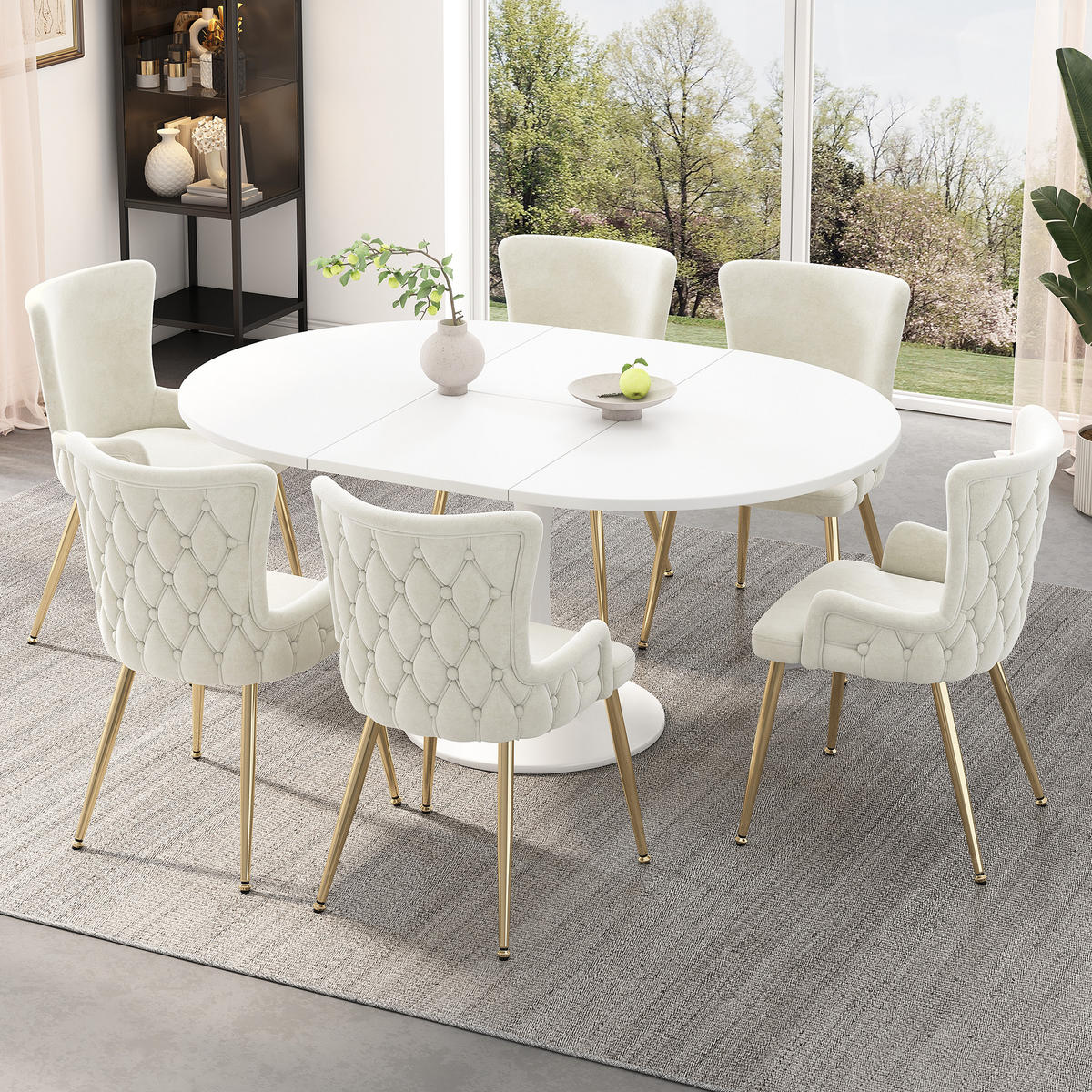 ARMLEHNSTUHL-SET DE-35763 6 Stück mit Samt und Goldbeinen Beige - Beige, Metall (49/85/47cm) - ComfortXL