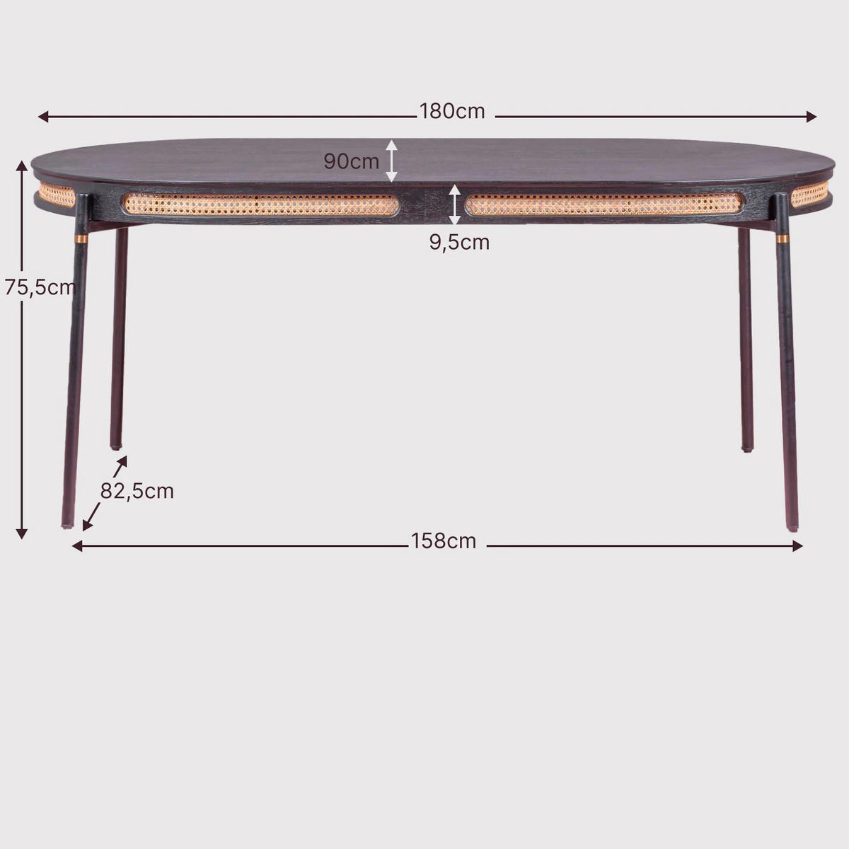 ESSTISCH Oval Schwarz 90/180/76 cm - Schwarz, Naturmaterialien (90/180/76cm) - Nest Dream