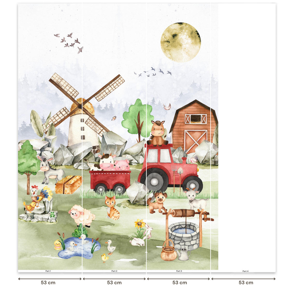 KINDERTAPETE - Bauernhof - Traktor - Kinder - Tiere - 160x220 cm - Weiß, Papier (160/220cm) - OnlyWow