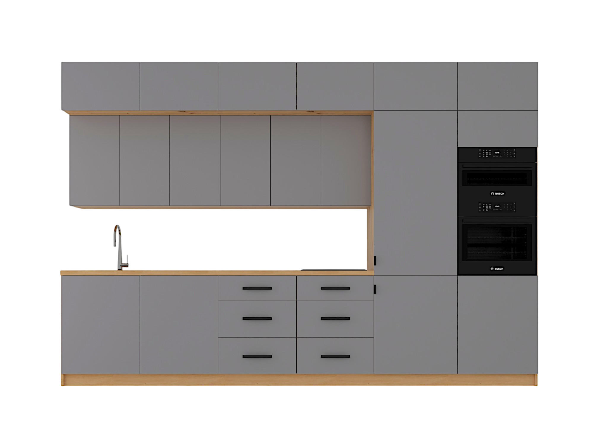 KÜCHENZEILE 360 cm - Langen K72-M360 - Beige/Schwarz, Holz/Metall (360/248/58cm)