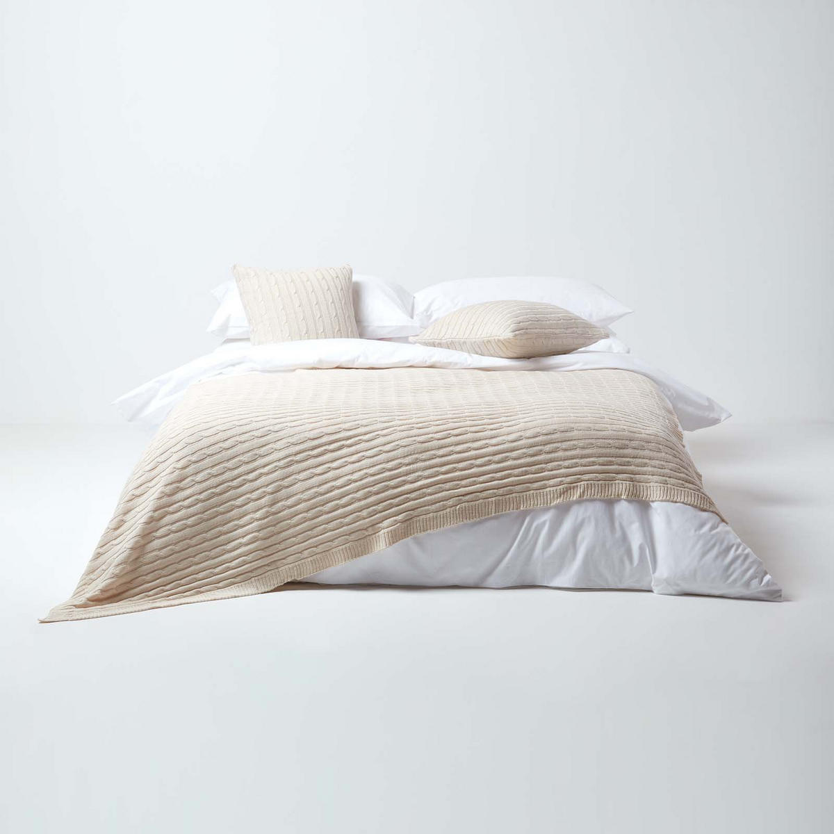 STRICKDECKE 150/200 cm, Baumwolle mit Rautenmuster - Naturfarben, Textil (150/200cm) - Homescapes