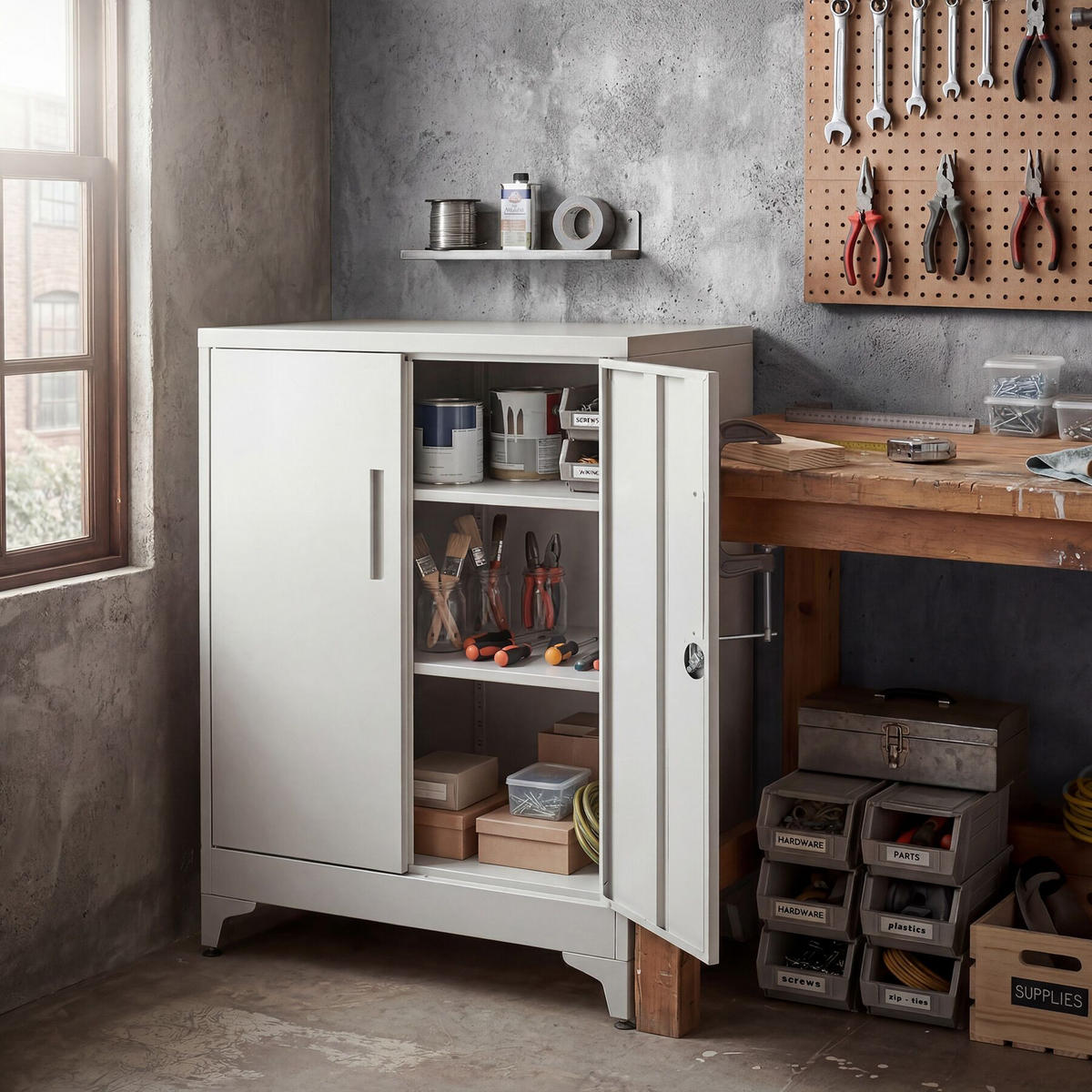 AKTENSCHRANK Blake, Kippschutz, höhenverstellbare Füße, grau - Grau, Metall (80/100/40cm) - tectake