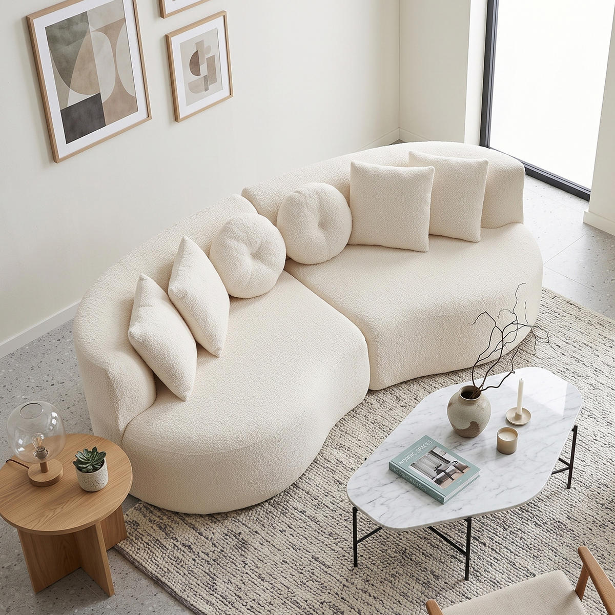 3-SITZER SOFA Geschwungenes Modulares Chenille Cashew - Beige, Textil (223/79/109cm) - Urban Meuble