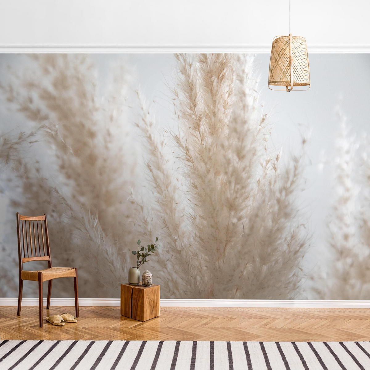 FOTOTAPETE Zartes Pampasgras Close Up 336/225 cm - Eichefarben, Papier (336/225cm) - Bilderwelten