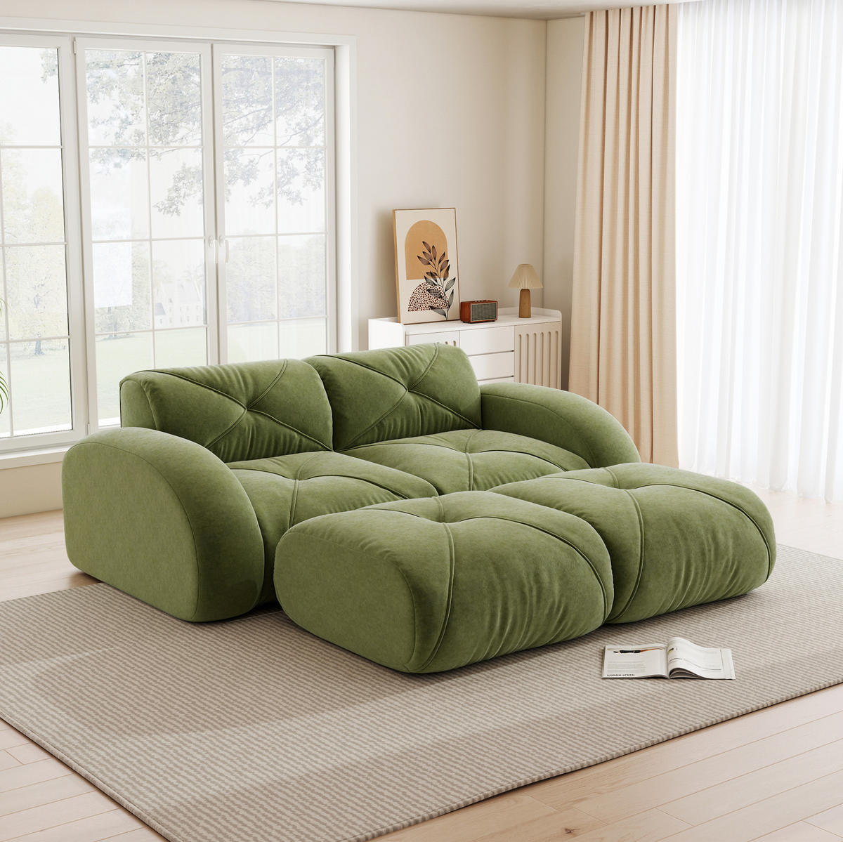 SOFA rahmenlos modular Chenille Green - Grün, Kunststoff (171/76/204.1cm) - Meubliv