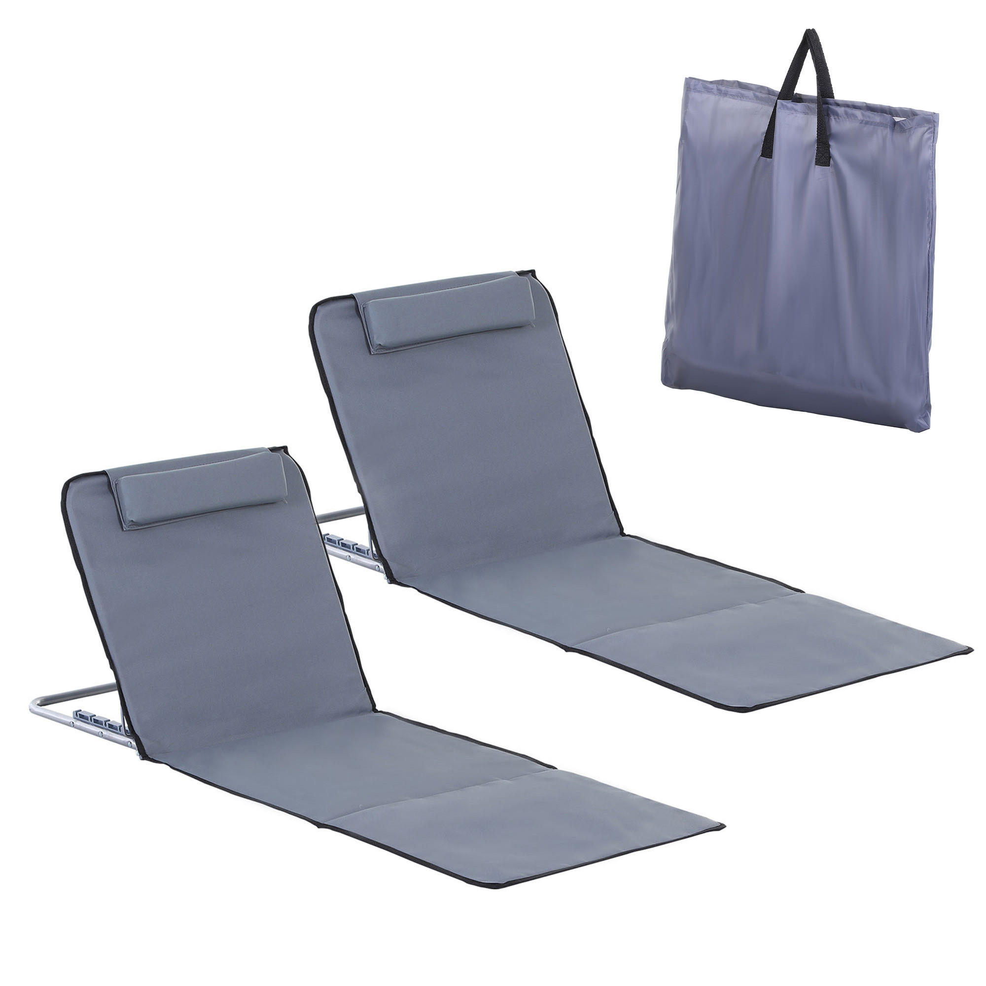 HÖHENVERSTELLBARE STRANDLIEGE, 134 x 48 x 33-43 cm, Stahl, Grau - Grau, Kunststoff (48/36/134cm) - Outsunny
