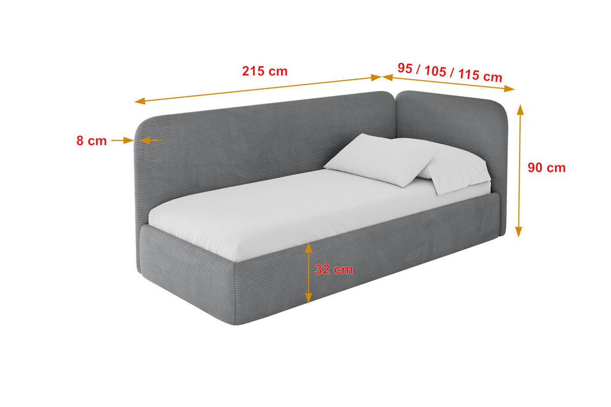 EINZELLBETT Jugendbett mit Bettkasten und Matratze H3/H4, Links - ELSY 100x200 Dunkelgrau - Graphitfarben, Holzwerkstoff/Textil (100/200cm) - ALTDECOR