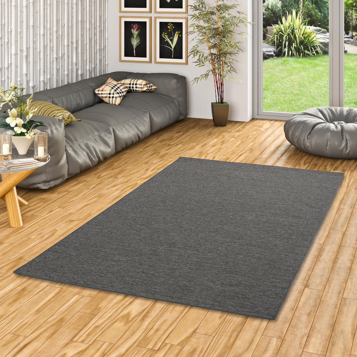 SISAL-OPTIK DESIGNER FLACHGEWEBE TEPPICH PURE MELIERT - Anthrazit, Textil (160/240cm) - Snapstyle