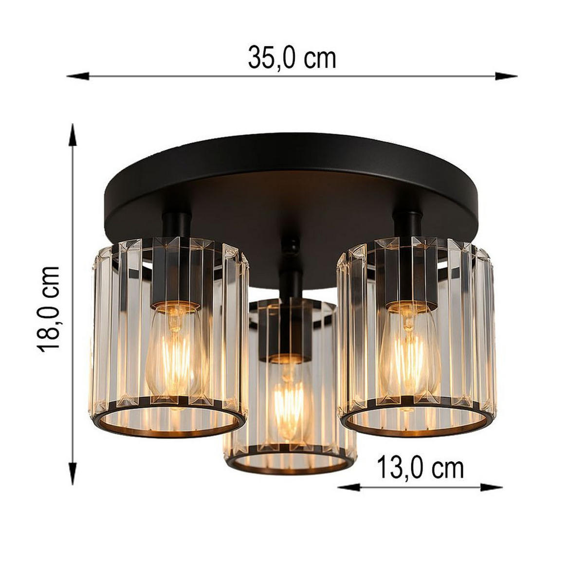 LED DECKENLEUCHTE Metall Schwarz Kristalle Klar - Schwarz, Metall (35/35/18cm) - Globo Lighting