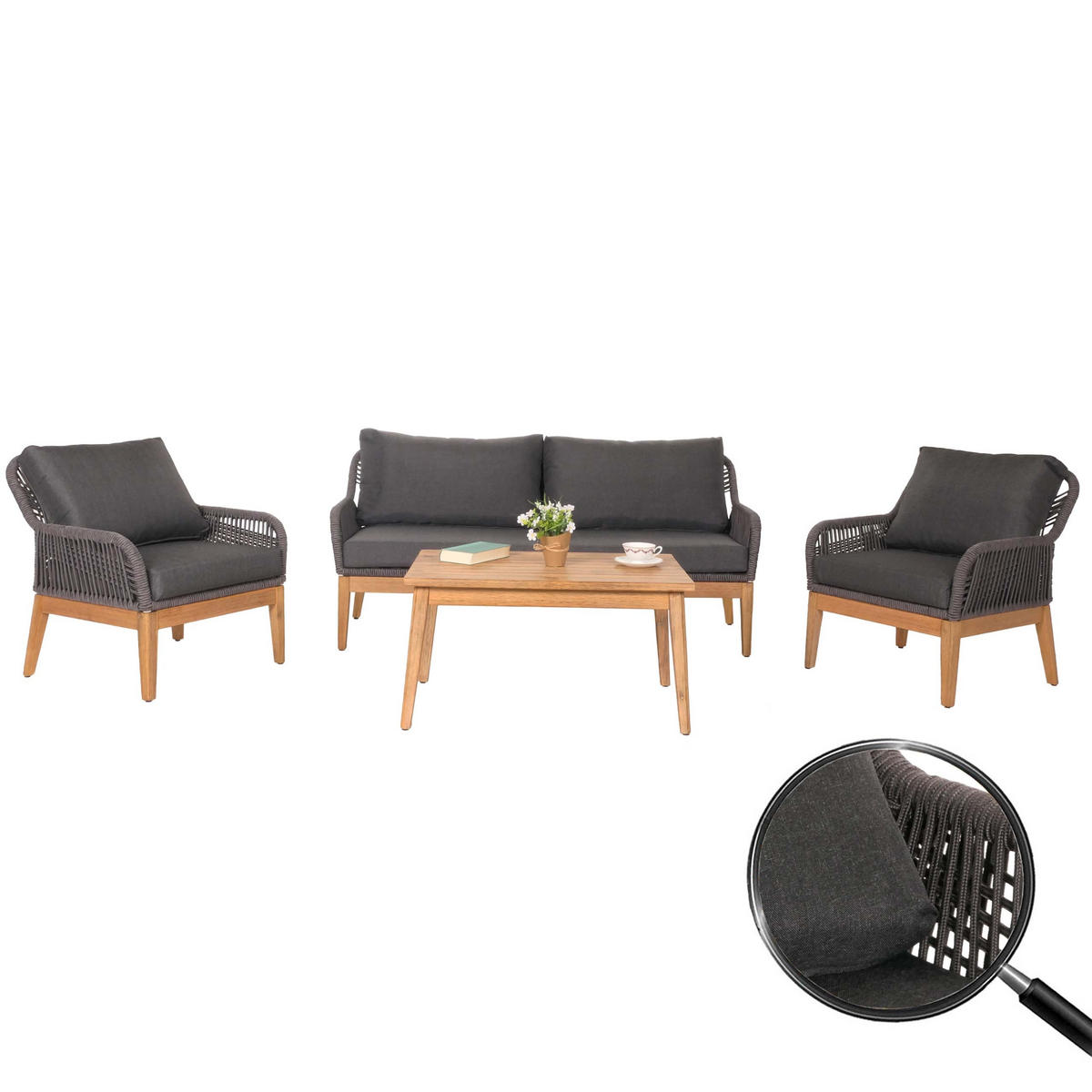 GARTENGARNITUR Dunkelgrau - Grau, Holz - PROREGAL