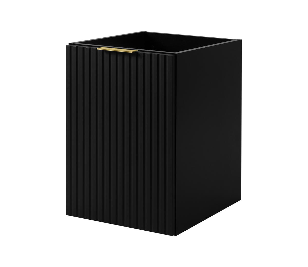 BADEZIMMERSCHRANK MIT WÄSCHEKORB: schwarz, 40 x 57 x 46 cm, goldene Griffe - Schwarz, Holzwerkstoff (40/57/46cm) - 3XE LIVING