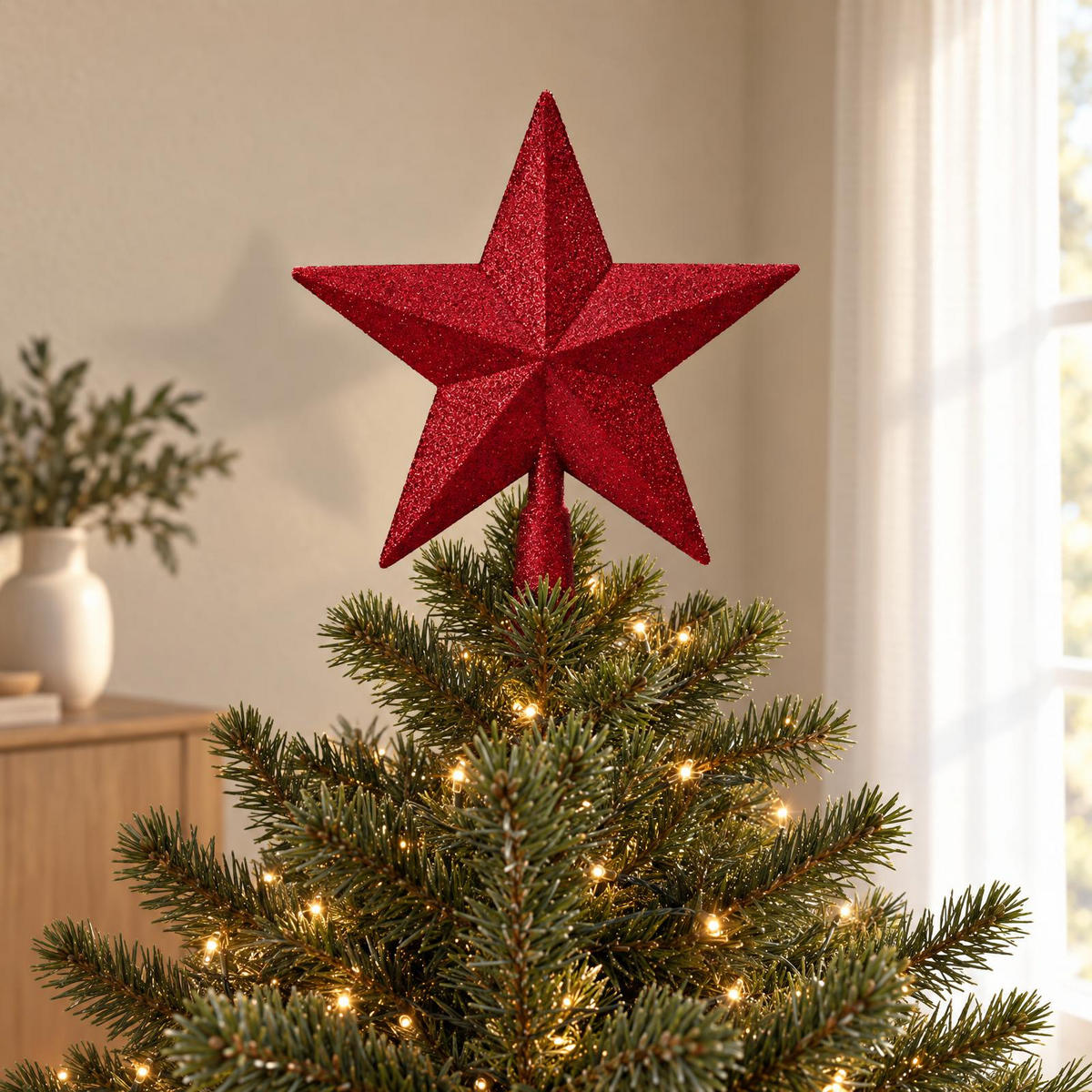 BAUMSPITZE für den Weihnachtsbaum mit Glitzer 28,5/5,9/28,5 cm - Dunkelrot, Kunststoff (28.5cm) - Home Styling Collection