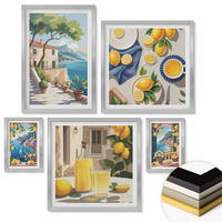 WANDBILDER 5er Set - 50x50 cm & 20x30 cm & 40x60 cm Silberner Rahmen - Olivenblüten in Vasen Natur - Silberfarben, Kunststoff (40/60cm) - ArtPrintCave