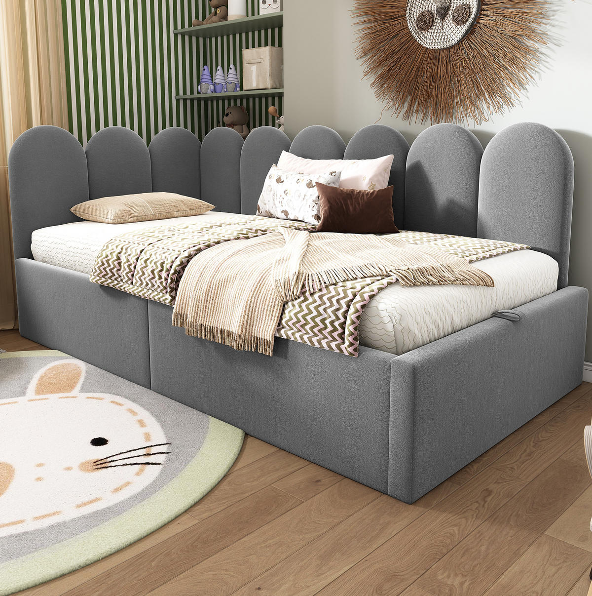 TAGESBETT 90/200 cm aus Samt mit hydraulischem Stauraum Grau - Grau, Textil (90/200cm) - Modenvie
