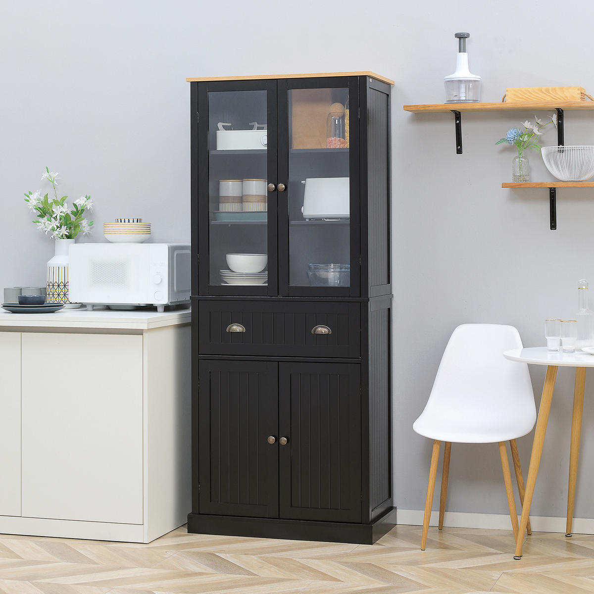 HIGHBOARD DE-11324 2 Glastüren Schwarz - Schwarz, Holzwerkstoff (40/182.5/76cm) - ComfortXL