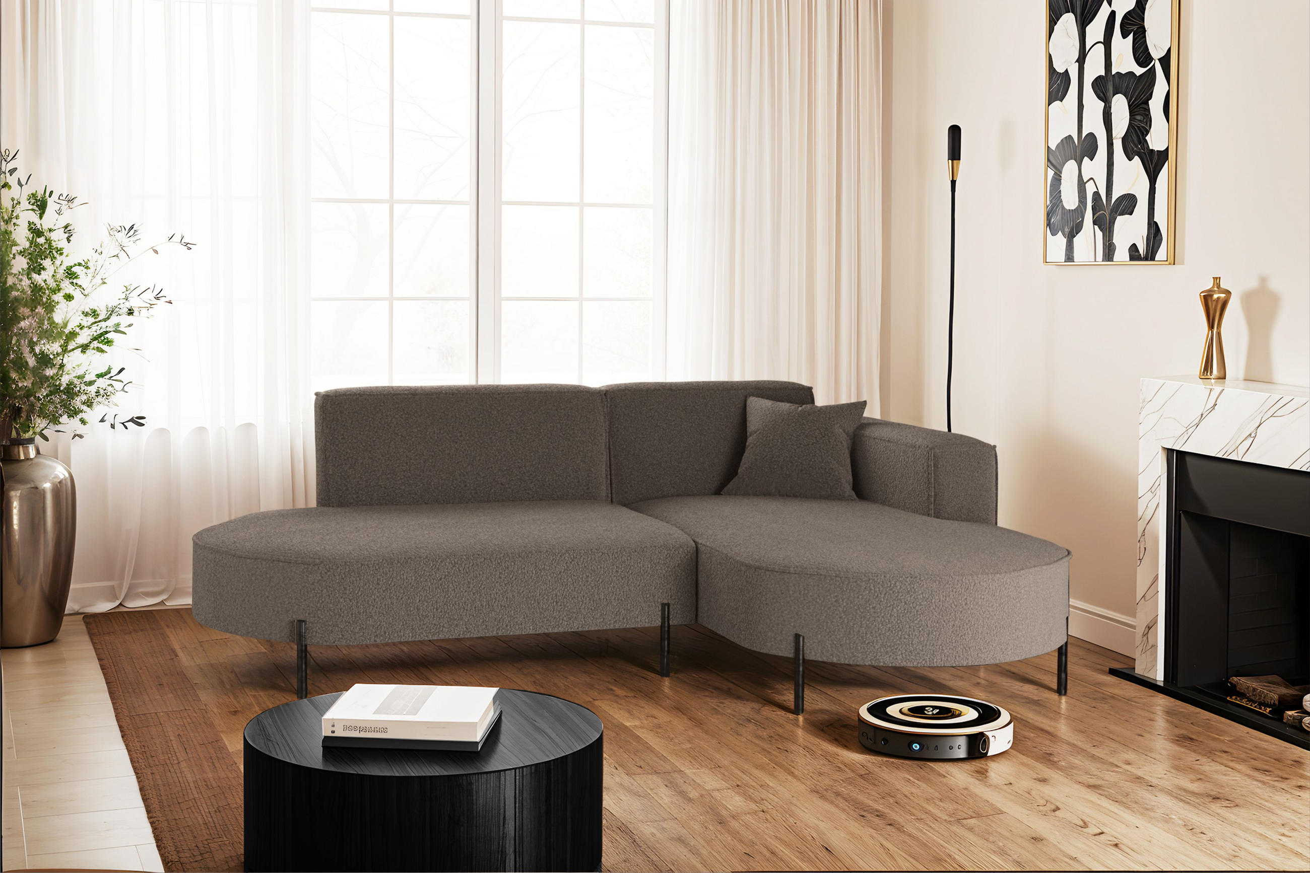 ECKSOFA L-Form Designer Modena Rein Stoff Quelle Braun Rechts - Braun, Holz/Textil (236/165cm) - Kaiser Möbel