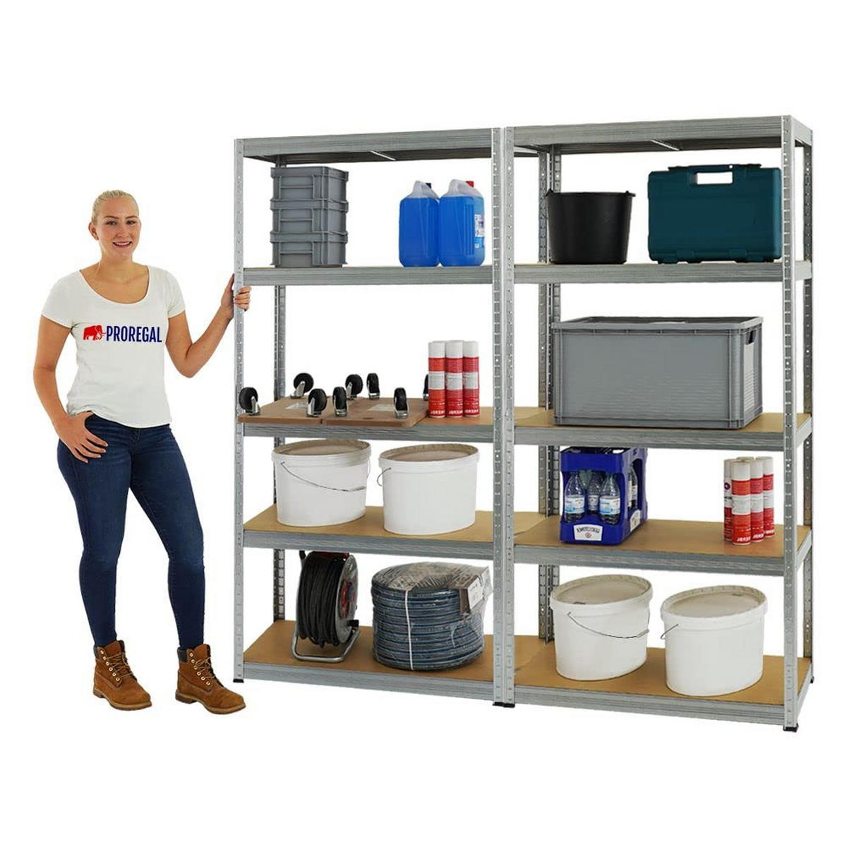 SCHWERLASTREGAL Slim Elephant S 2er-Set mit 2x 180x90x45 cm 5 Ebenen Fachlast 350 kg Verzinkt - Silberfarben, Metall (180/180/45cm) - PROREGAL