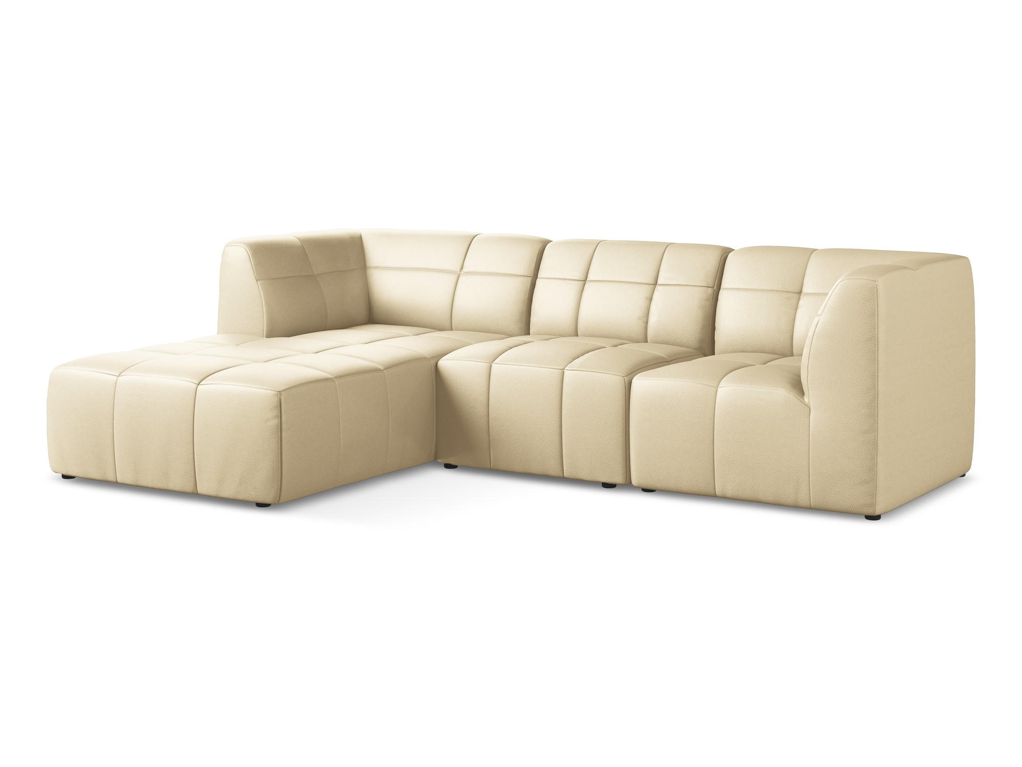ECKSOFA Links Kunstleder Beige - Beige/Schwarz, Holzwerkstoff/Kunststoff (266/175cm) - Makamii