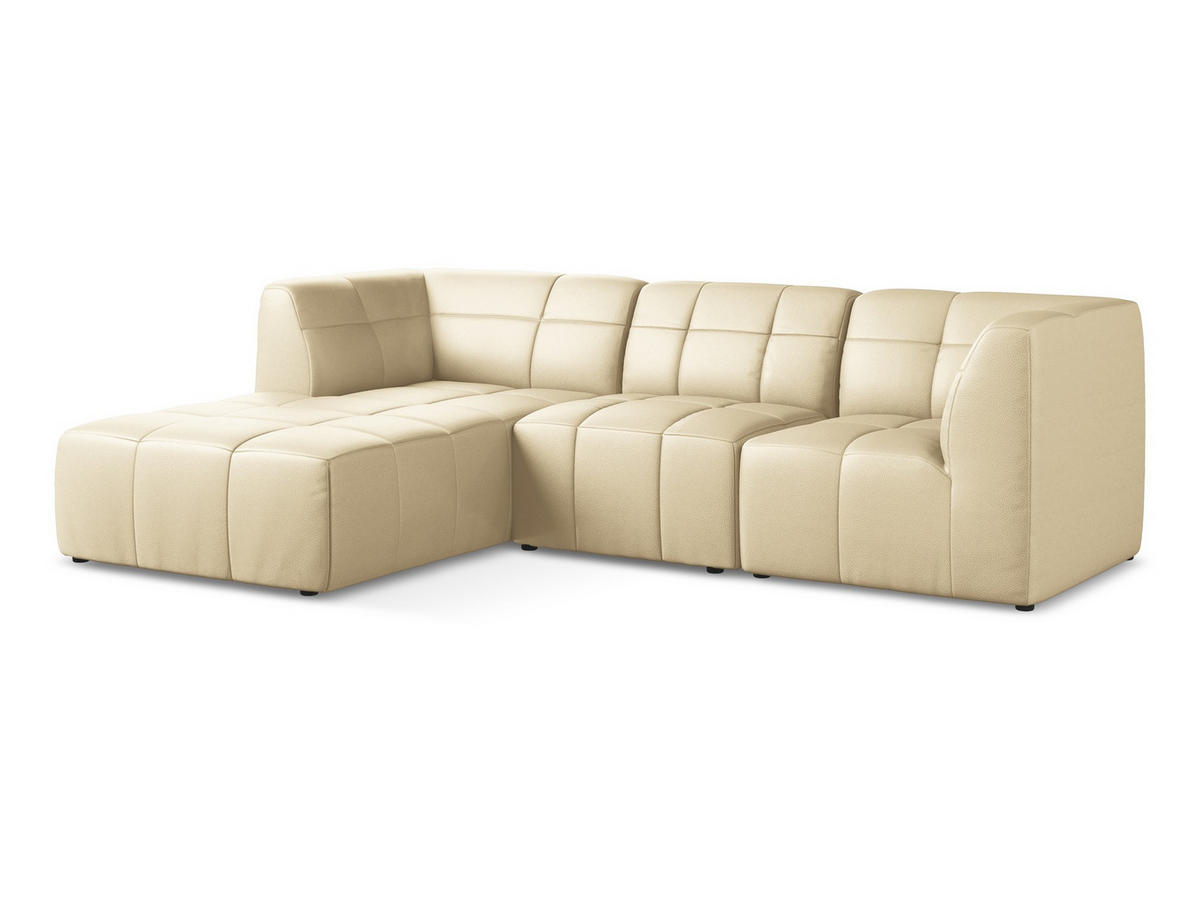 ECKSOFA Links Kunstleder Beige - Beige/Schwarz, Holzwerkstoff/Kunststoff (266/175cm) - Makamii
