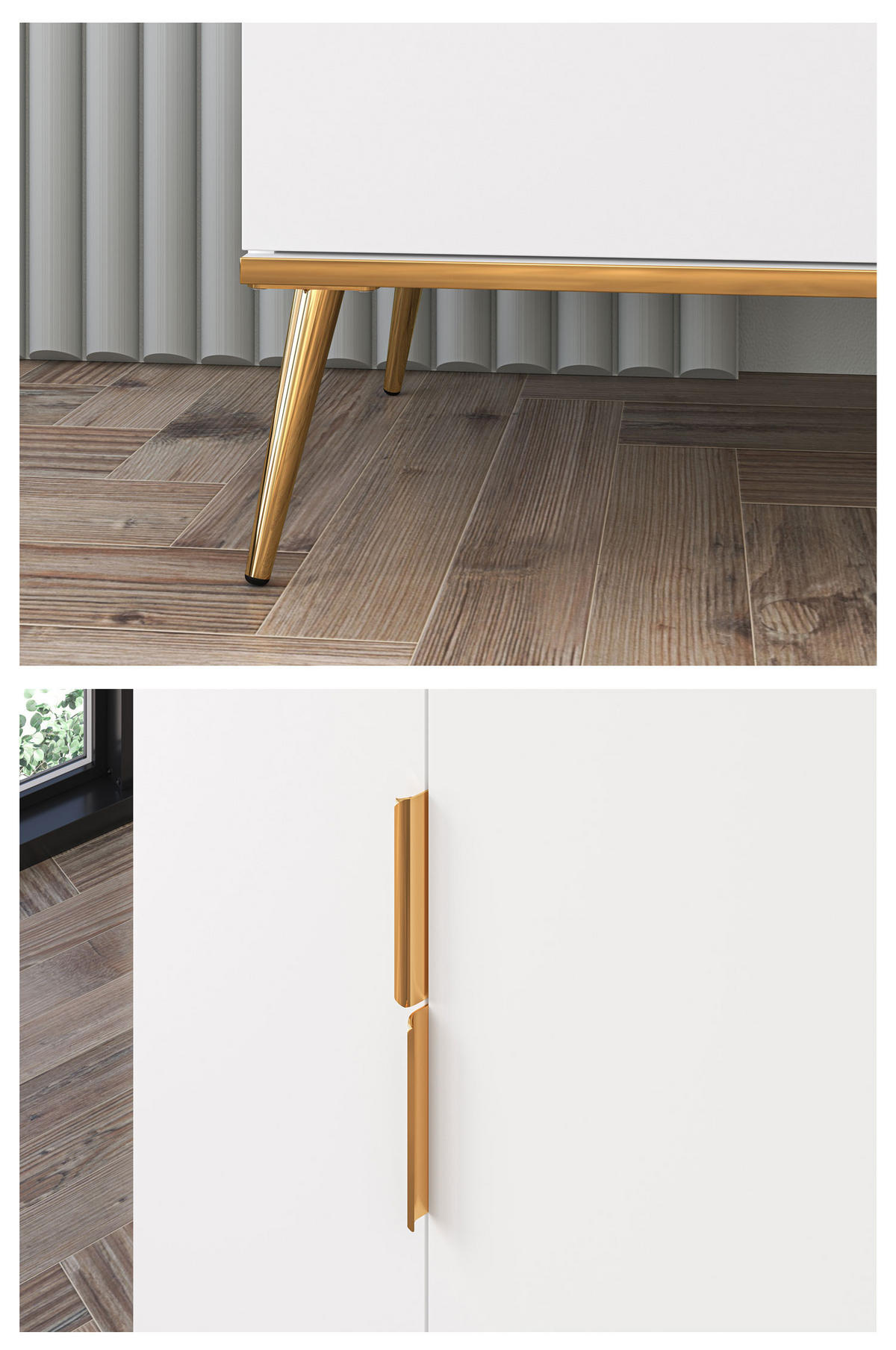 KLEIDERSCHRANK Viterbo Alpinweiß matt / goldfarben 92 / 53 / 1925cm - Goldfarben/Weiß, Holz/Holzwerkstoff (92/195/53cm) - Feldmann-Wohnen