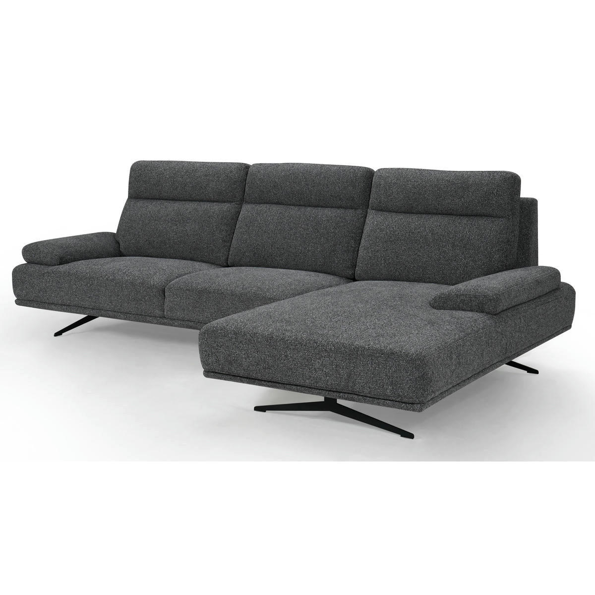 ECKSOFA Webstoff Grau - Schwarz/Grau, Textil/Metall (304/176cm) - Furnhouse