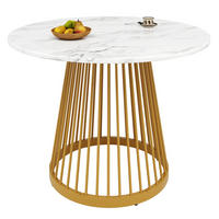 ESSTISCH 80/80/76 cm in Weiß mit Marmoroptik und goldfarbenem Metallgestell - Goldfarben, Holzwerkstoff (80/80/76cm) - Flora Grace