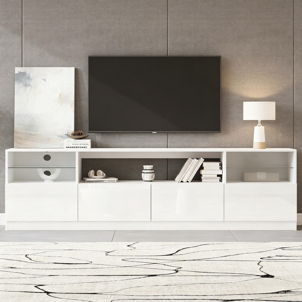 TV-ELEMENT 180/35/60 cm Hochglanz Weiß mit LED-Beleuchtung und 4 Türen - Weiß, Holzwerkstoff (35/60/180cm) - Korfee