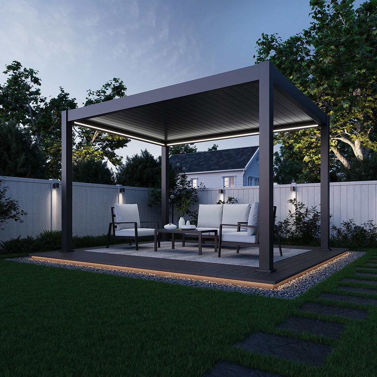 PERGOLA Deluxe Plus Elektrisch Pavillon Terrassenüberdachung Aluminium LED 3 x 4 m - Anthrazit, Metall (400/255/300cm) - WEIDE