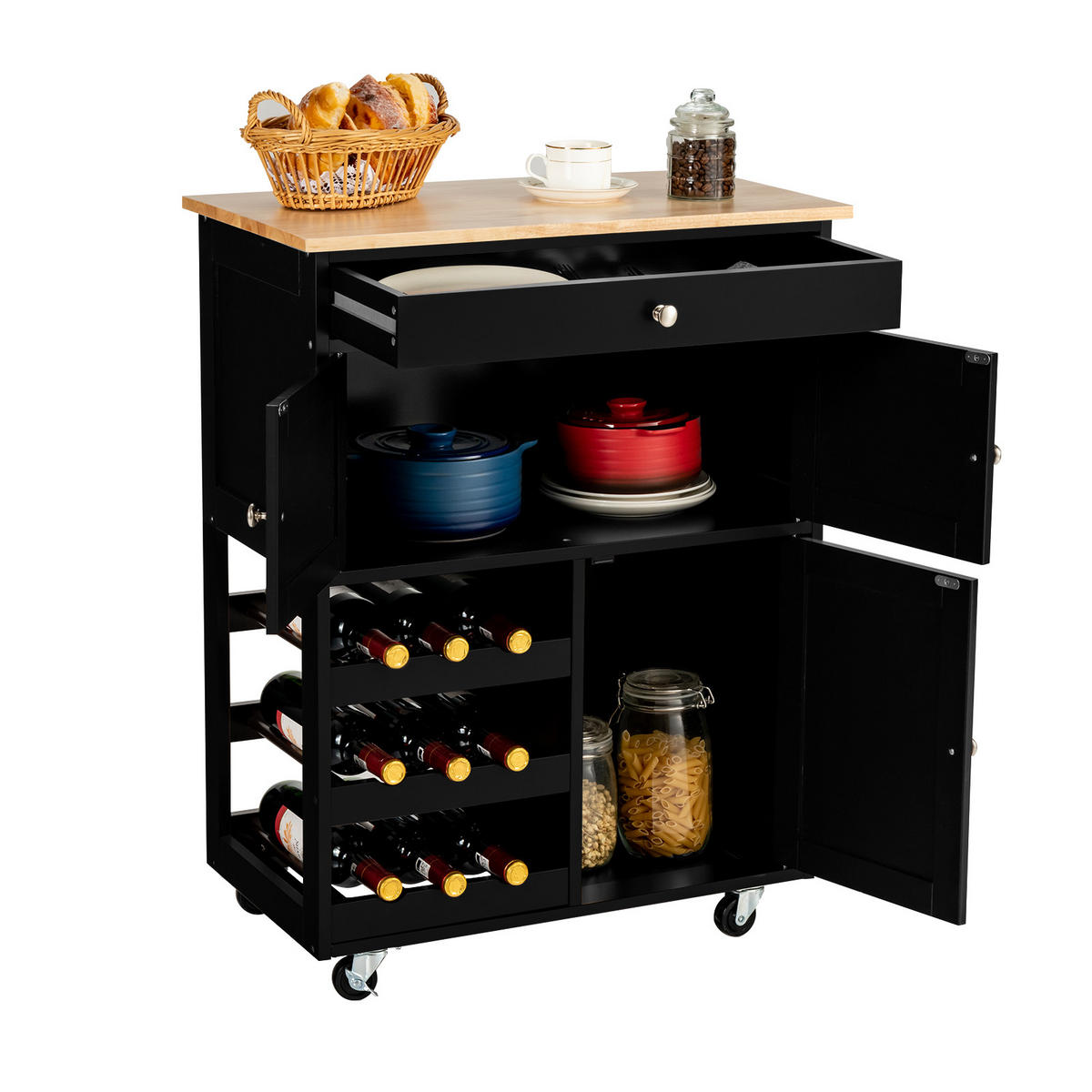 KÜCHENWAGEN Schwarz - Schwarz, Holz (67/37/87cm) - COSTWAY