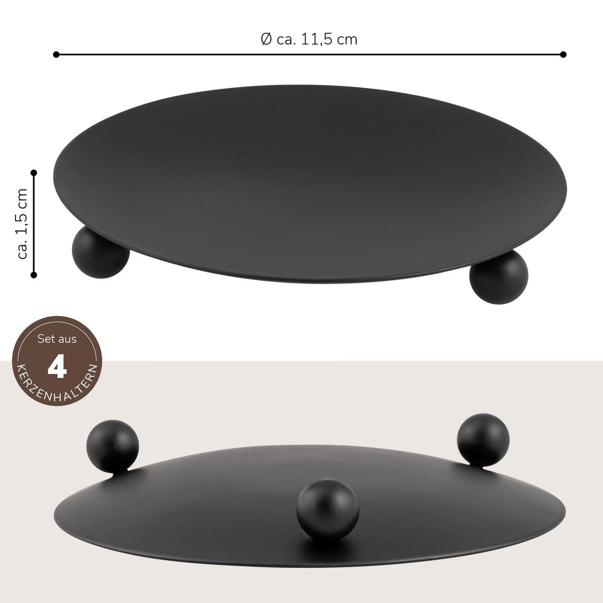 KERZENHALTER 4er-Set, schwarz, Stahl - Schwarz, Metall (11.7/1.6/11.7cm) - bremermann