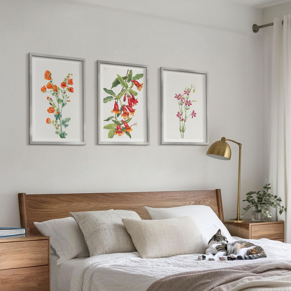 BILDER SET 3er Set - 40x60 cm Silberner Rahmen - Vintage-Retro-Blumenmalerei - Silberfarben, Kunststoff (40/60cm) - TULUP