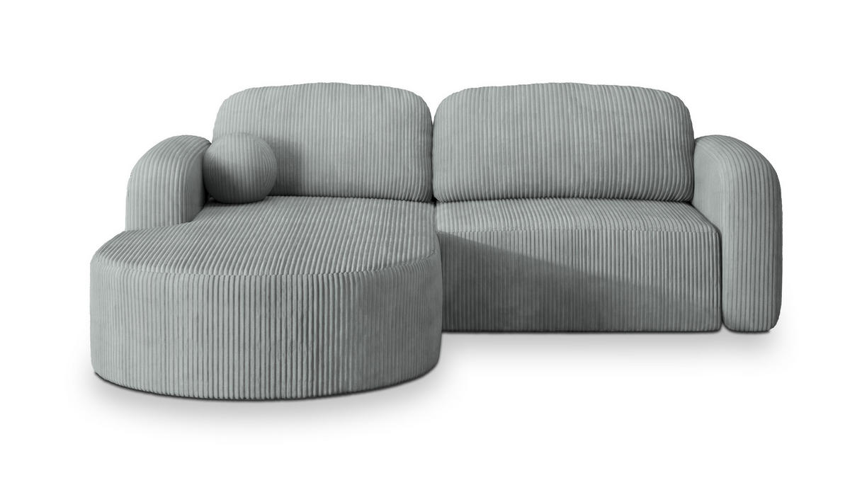 ECKSOFA AMILIA P L-S Hellgrau Kordstoff mit Schlaffunktion - Hellgrau, Holz (263/174cm) - MASSENO