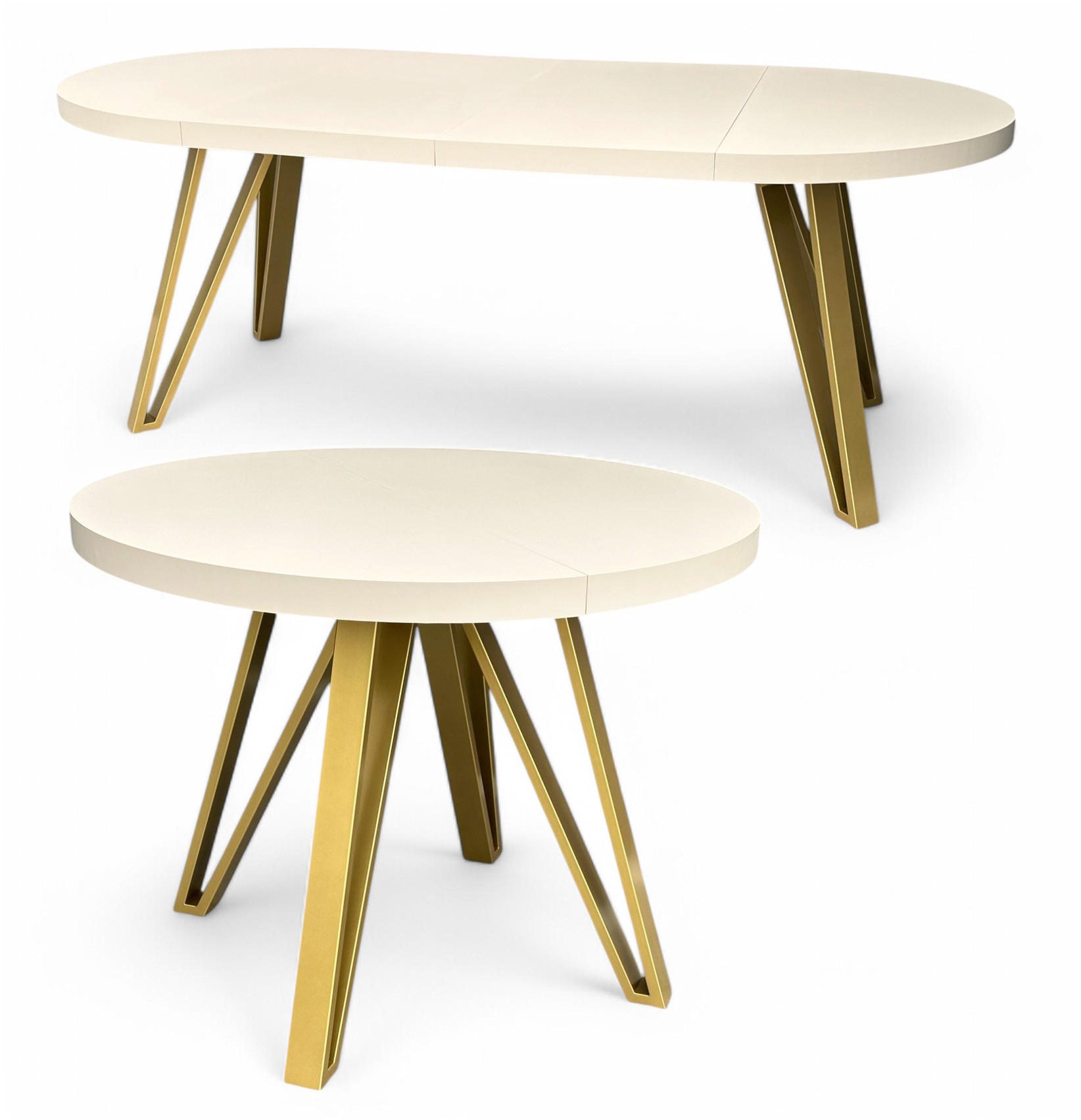 ESSTISCH rund ausziehbar 110/210/76 cm, Kaschmir, 54 cm Tischplatte + Industrial Metallgestell Gold - Kaschmir/Goldfarben, Holzwerkstoff/Metall (110/210/76cm) - Damale Möbel