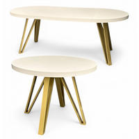 ESSTISCH rund ausziehbar 110/210/76 cm, Kaschmir, 54 cm Tischplatte + Industrial Metallgestell Gold - Kaschmir/Goldfarben, Holzwerkstoff/Metall (110/210/76cm) - Damale Möbel