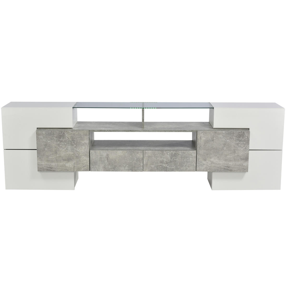 LOWBOARD 200/35/60 cm in Hochglanzweiß und Beton aus MDF mit LED-Beleuchtung - Weiß, Holzwerkstoff (30/60/200cm) - OKMYHOME