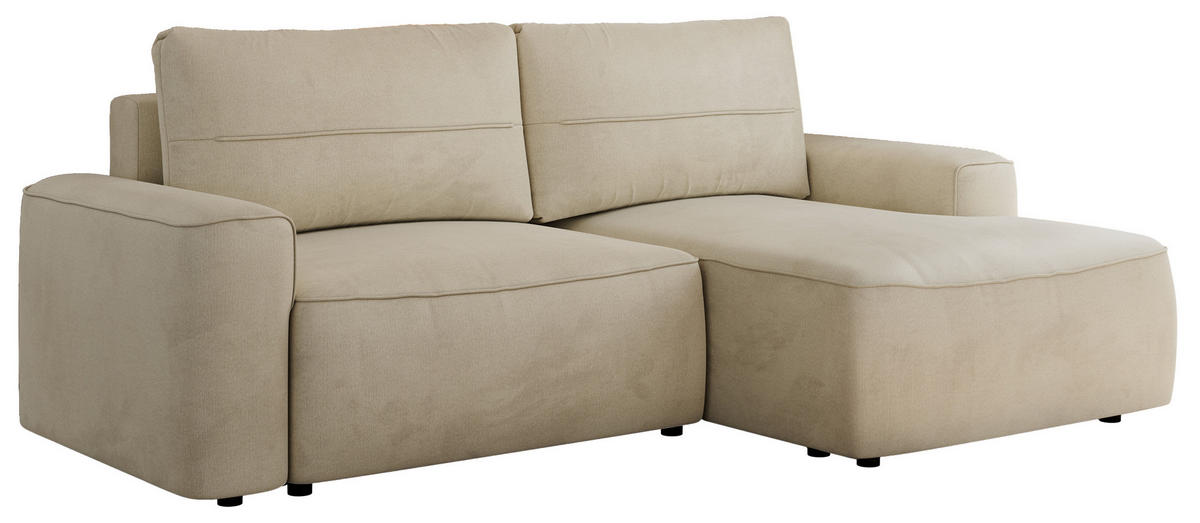 ECKSOFA BELLUNO L Beige Velvet - Rechts - Beige/Schwarz, Textil (233/144cm) - MKS