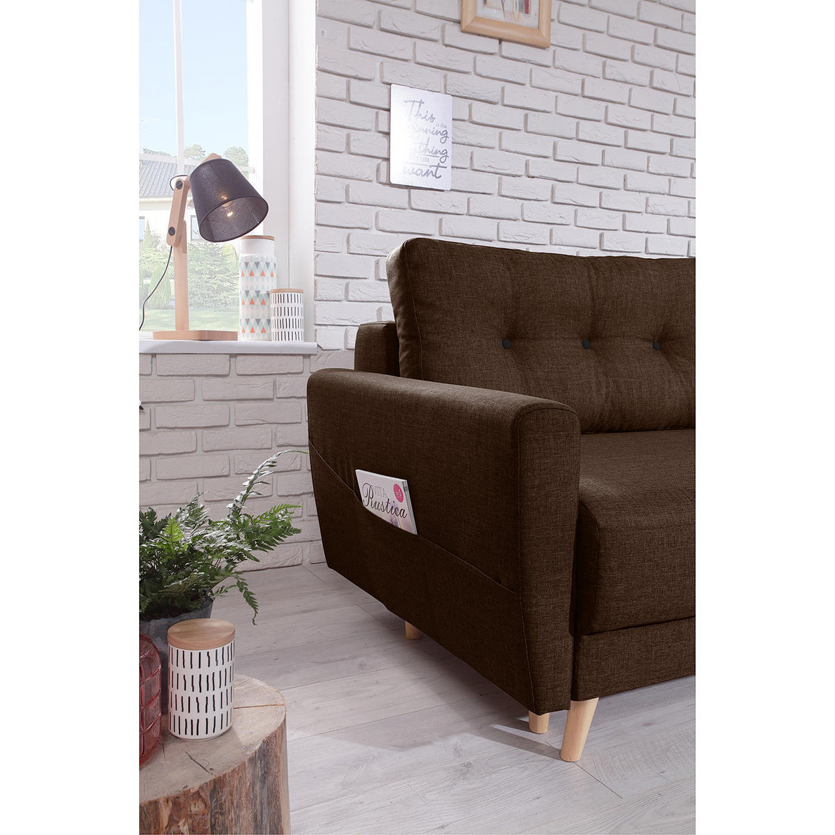 3-SITZER SOFA - Hellbraun/Dunkelbraun, Textil (220/90/90cm) - home24