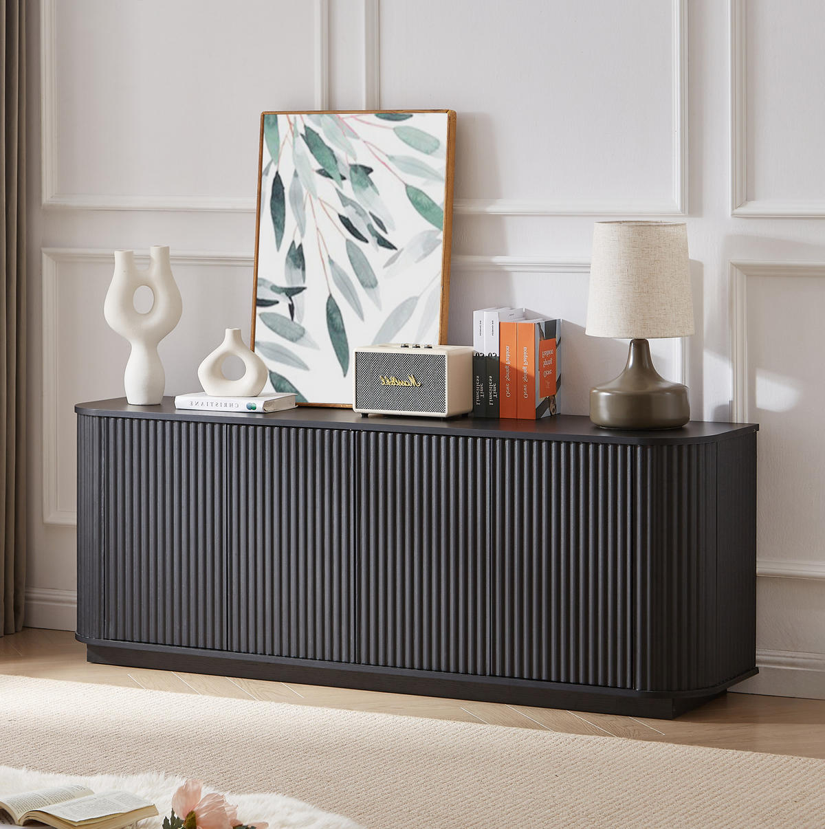 SIDEBOARD 162.5/38/61 cm Schwarz aus MDF mit Wellenmuster - Schwarz, Metall (38/61/162.5cm) - OKMYHOME