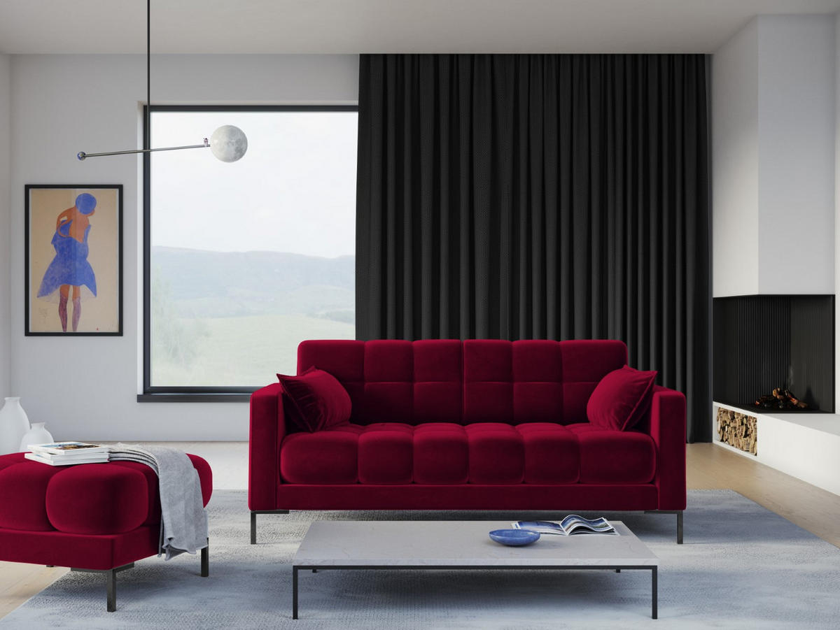 SOFA Mamaia aus Samt rot 3 Sitzplätze - Rot, Textil (92/75/177cm) - Micadoni