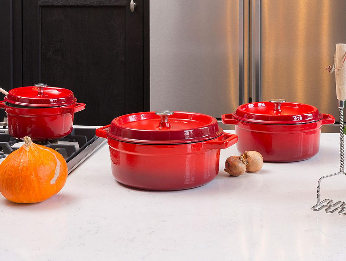 KASSEROLLE Bräter mit Deckel Rot - ø 24 cm / 3.5 liter - Rot, Keramik (24cm) - Sola
