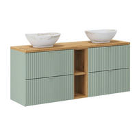 DOPPELWASCHTISCH 140.4cm Jade Grün und Holz - Grün, Holzwerkstoff (140.4/59/40cm) - Petits-meubles