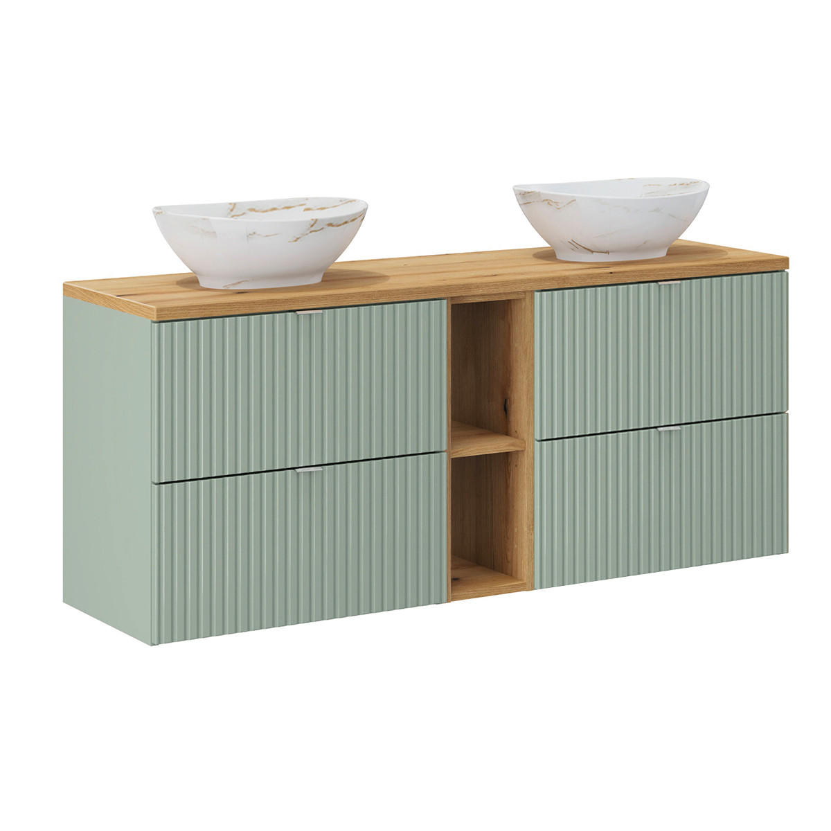 DOPPELWASCHTISCH 140.4cm Jade Grün und Holz - Grün, Holzwerkstoff (140.4/59/40cm) - Petits-meubles