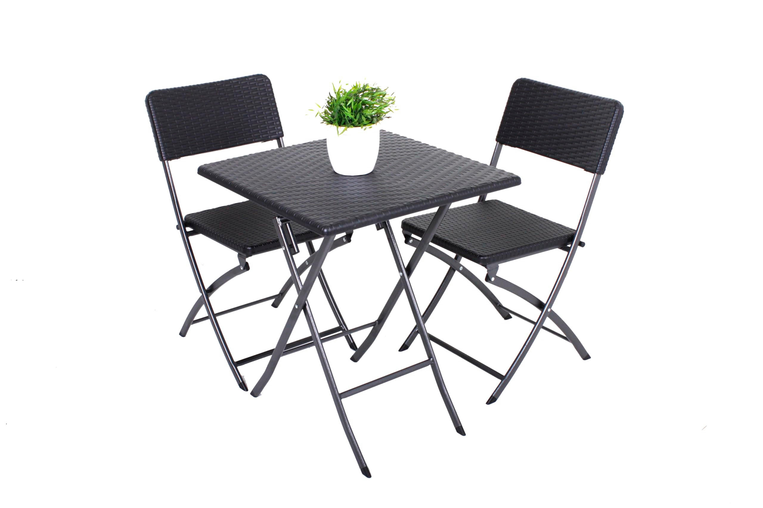 BALKONMÖBEL-SET Kamil 3-teilig Rattan-Optik Balkon-Set - Schwarz, Kunststoff - DELUKE