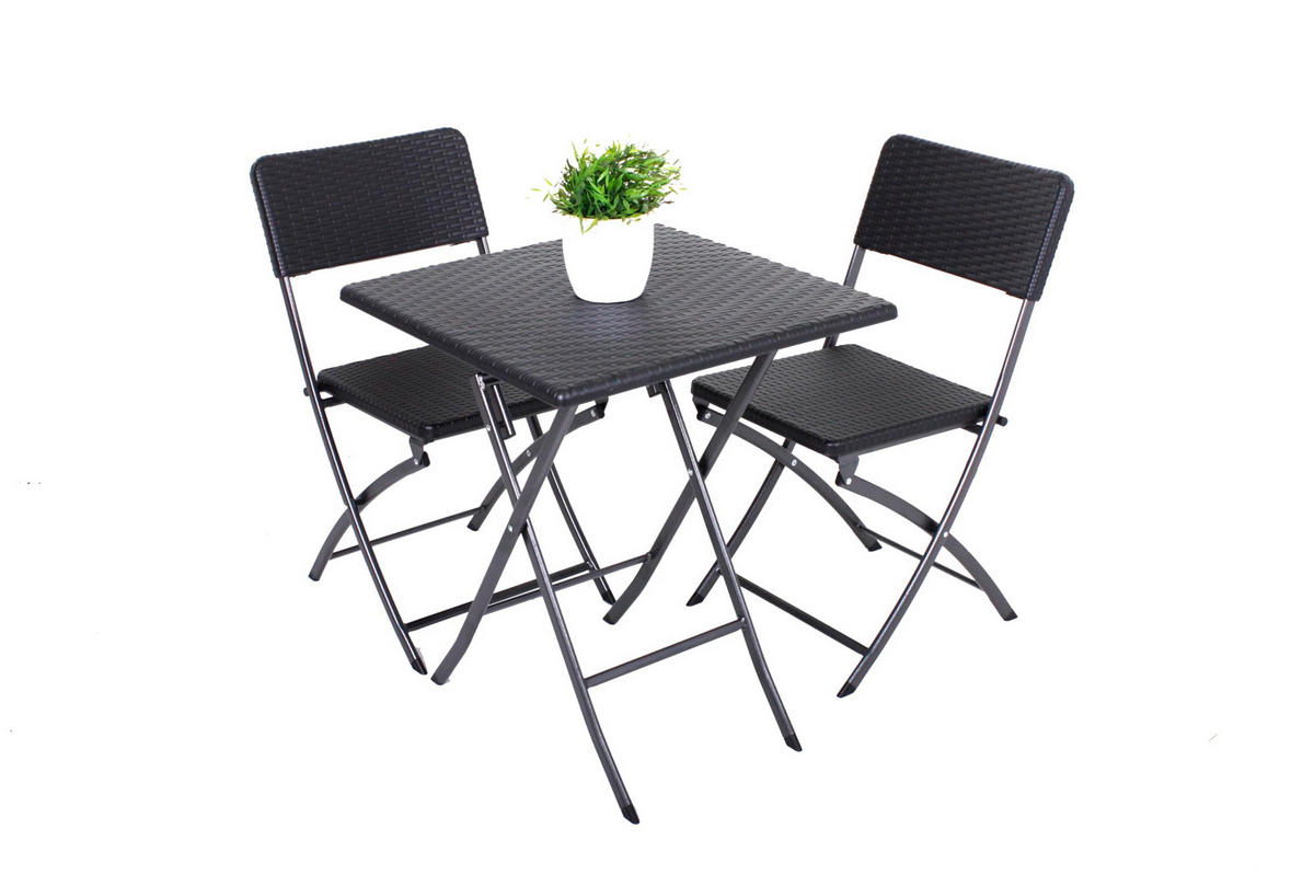BALKONMÖBEL-SET Kamil 3-teilig Rattan-Optik Balkon-Set - Schwarz, Kunststoff - DELUKE