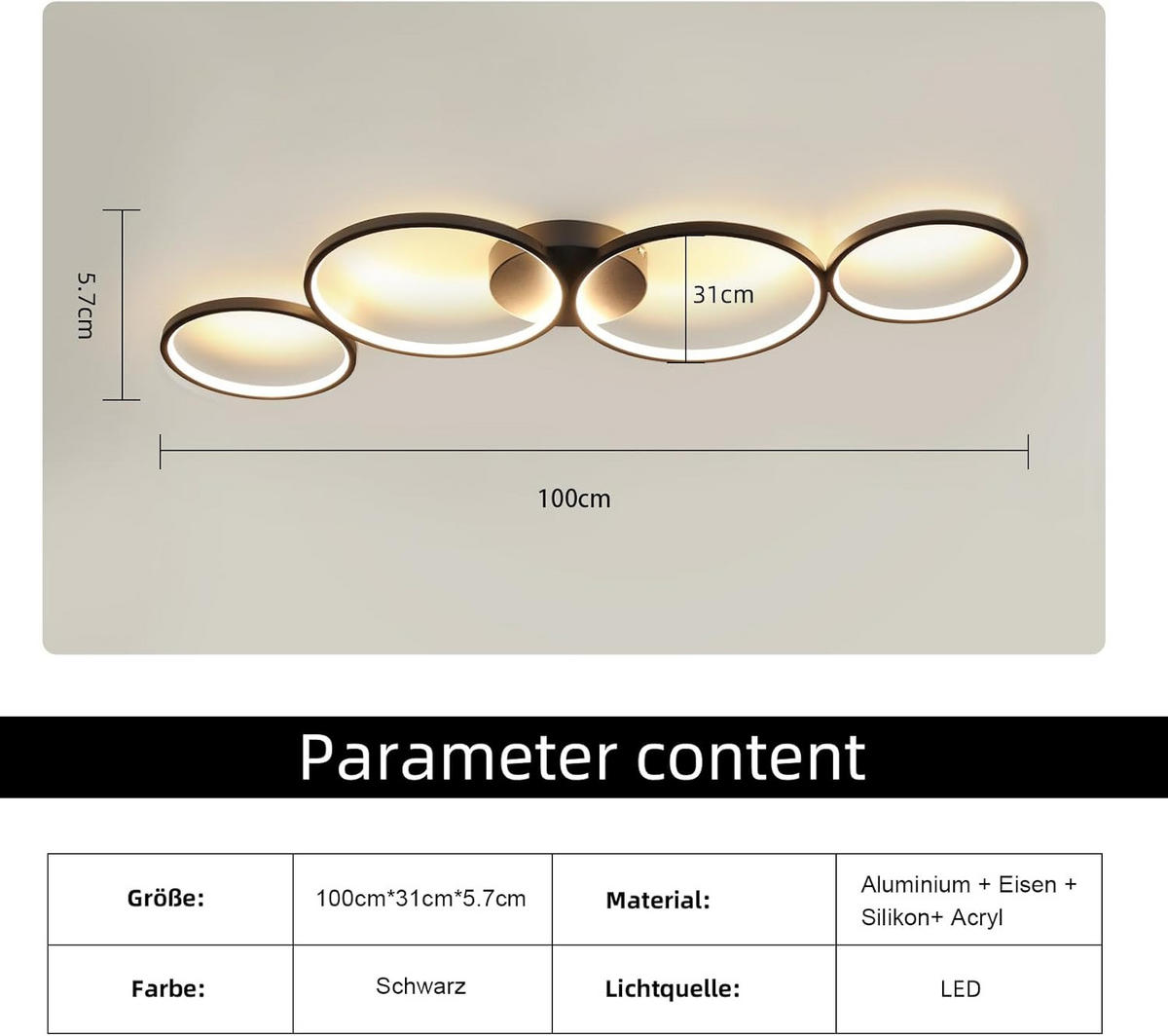LED-DECKENLEUCHTE Tannwacht 35.5/5.8/100.0 cm - Schwarz, Metall (100/35.5/5.8cm) - ZMH